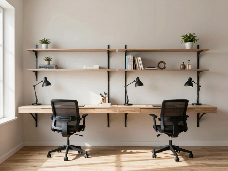 13 Small Home Office Ideas for Two That Maximize Space and Productivity 4 wall mounted ergonomic dual workstations