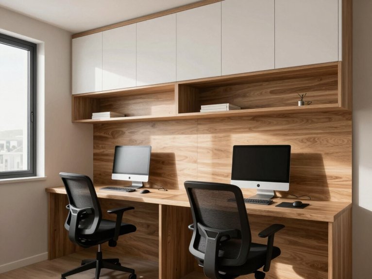 13 Small Home Office Ideas for Two That Maximize Space and Productivity 7 wall to wall built in desk