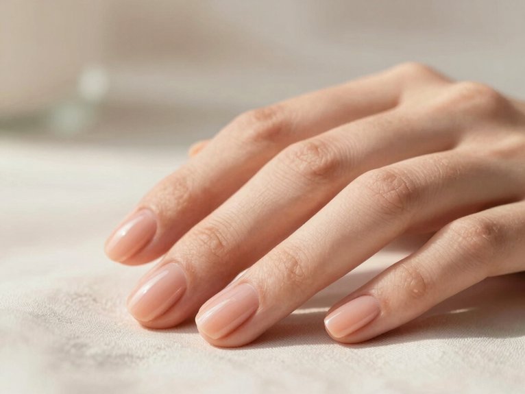 Neutral Spring Nails That Always Look Effortless 2 warm peachy nude soft gloss