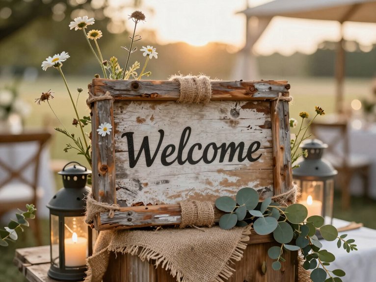 Rustic Wedding Decor Ideas That Feel Warm and Romantic 6 warm rustic welcome here