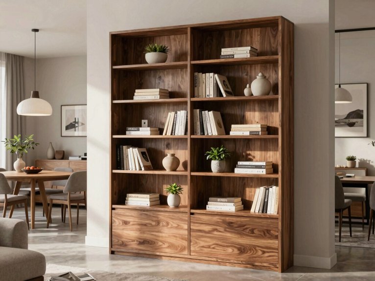 warm wood bookcase divider