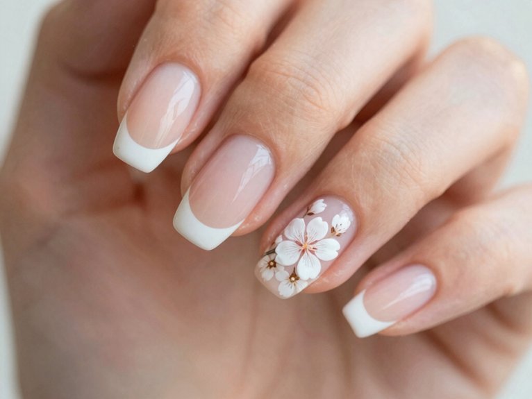 White French Tip Nails That Feel Clean and Timeless 9 white french tips floral accents