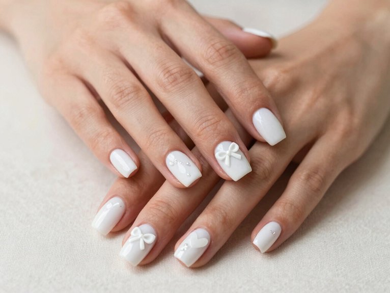 White French Tip Nails That Feel Clean and Timeless 13 white french tips with bows