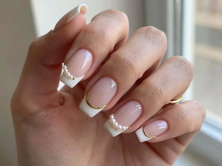 White French Tip Nails That Feel Clean and Timeless 7 white french tips with pearl gold