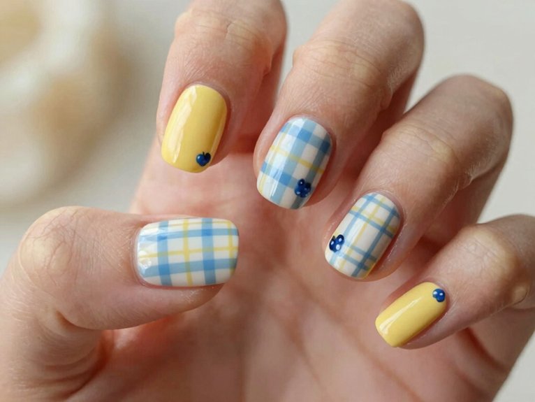 Yellow Blueberry Nails That Feel Fun and Unexpected 13 yellow blueberry plaid nails