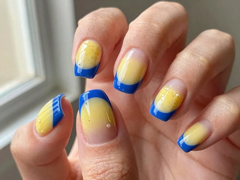 Yellow Blueberry Nails That Feel Playful and Unique 10 yellow french tips with blueberries
