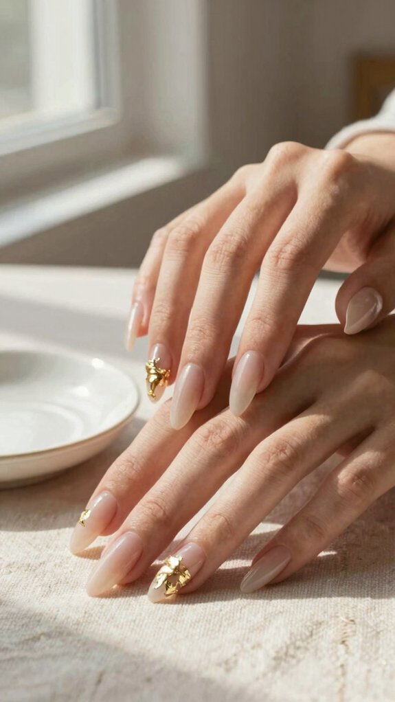 Almond Acrylic Nails That Make Every Hand Look Elegant 6 almond nude gold foil