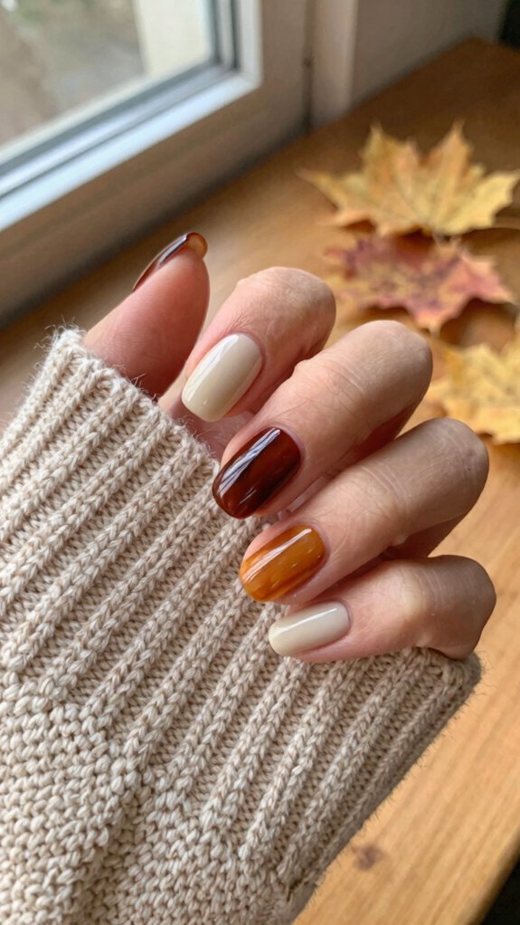 Short Fall Nail Designs That Feel Cozy, Chic, and Easy to Wear 10 autumn tortoiseshell accent nails