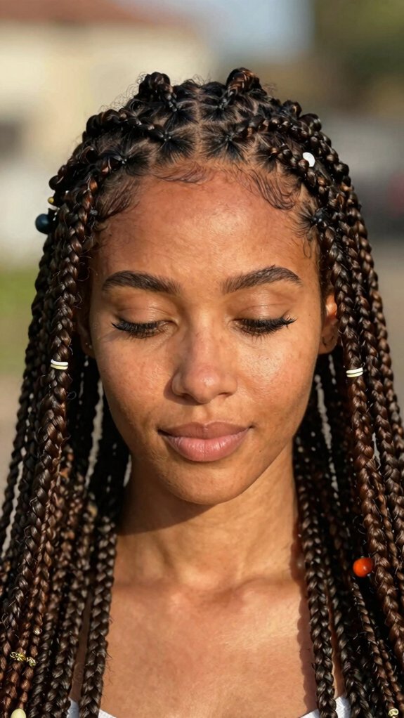 Braided Cornrow Hairstyles That Combine Style and Protection 9 beaded gold fulani cornrows