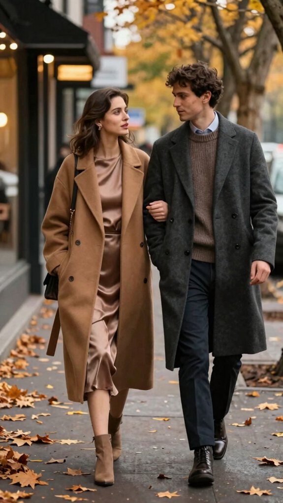belted long coat date styling