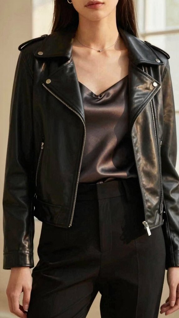 black leather over silky slip