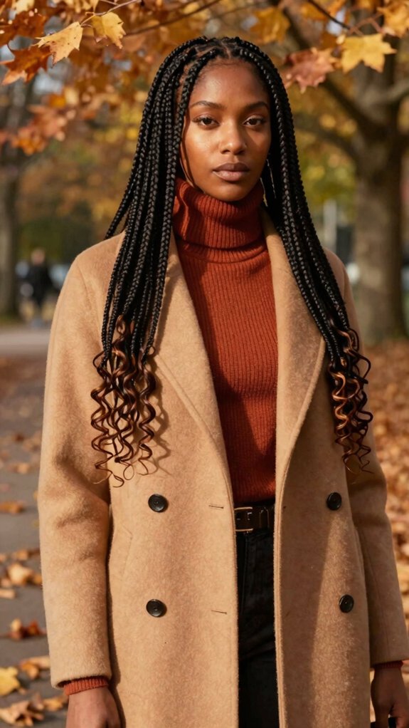 Box Braids Styles That Pair Beautifully With Fall Fashion 7 boho curly end box braids