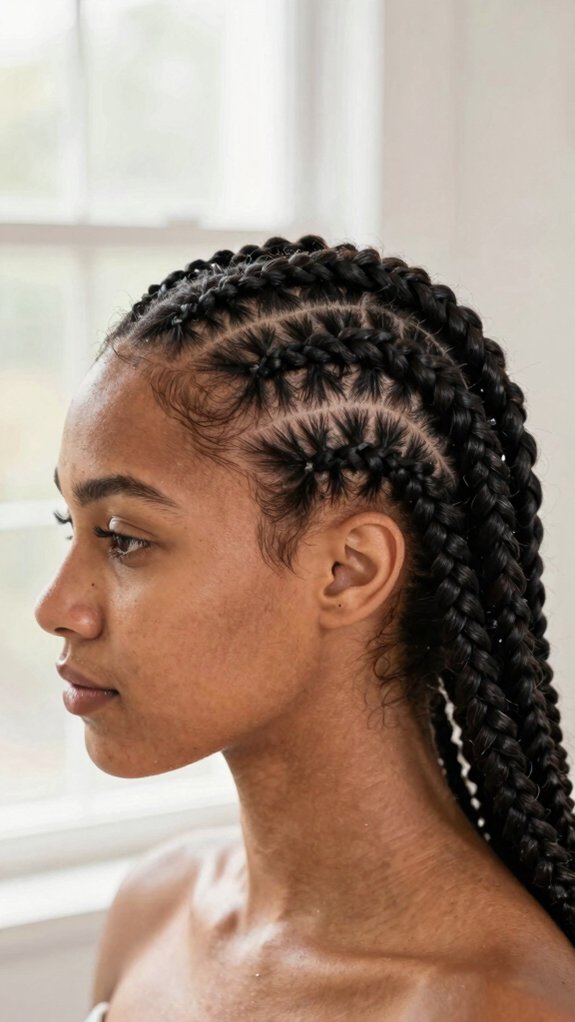 Braided Cornrow Hairstyles With Elegant Parting Designs 6 bold jumbo and slim cornrows