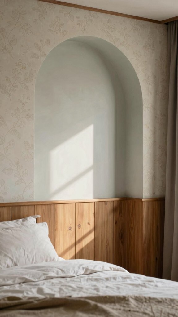19 Accent Wall Bedroom Ideas Using Paint, Wood, and Wallpaper 14 bold painted arch behind bed