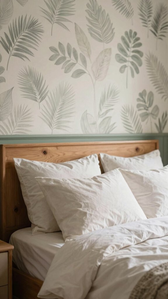 19 Accent Wall Bedroom Ideas Using Paint, Wood, and Wallpaper 4 botanical wallpaper behind bed