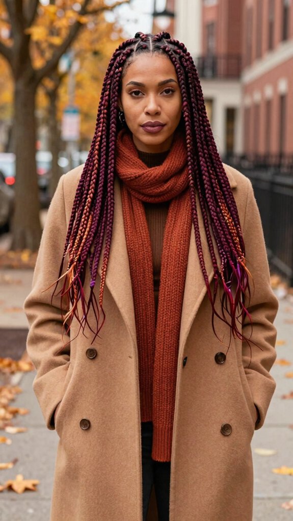 Box Braids Styles That Pair Beautifully With Fall Fashion 2 burgundy box braid glow