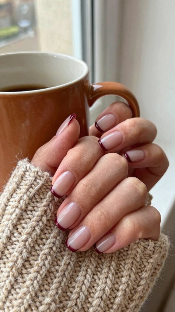 Short Fall Nail Designs That Feel Cozy, Chic, and Easy to Wear 2 burgundy micro french tips