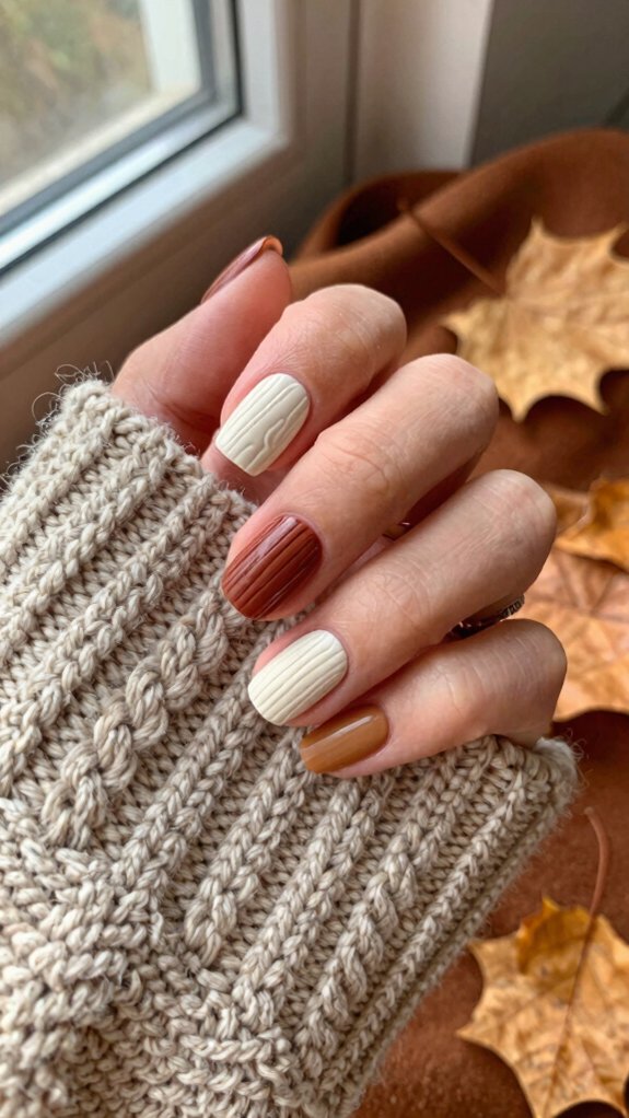 15 Short Nail Designs That Match Every Cozy Fall Outfit 10 cable knit raised gel nails