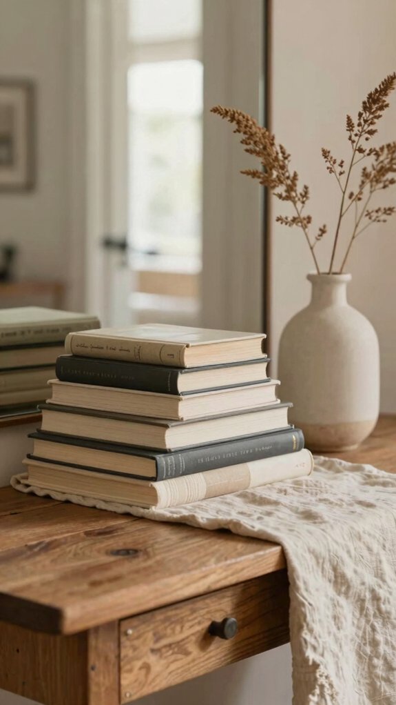charming stacked entryway books