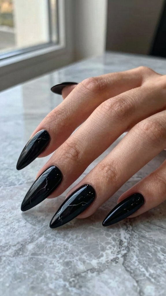 Black Stiletto Nails That Feel Bold Yet Sophisticated 6 chic black marble stiletto