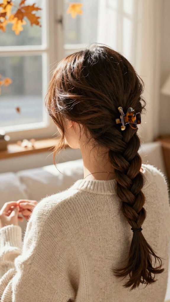 Quick Braided Hairstyles for Busy Fall Mornings 5 claw clip braid for fall