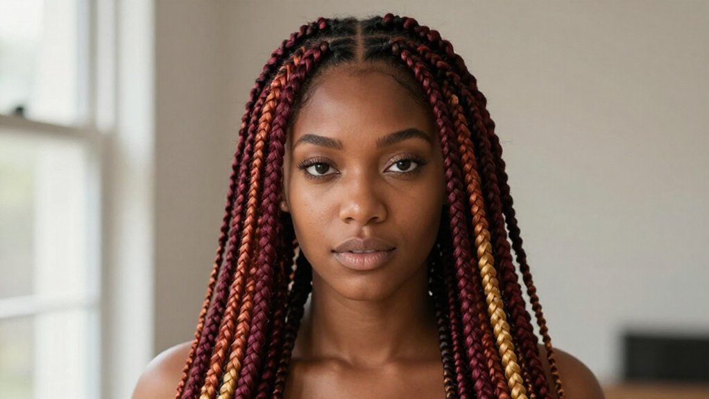 colorful box braids transformation
