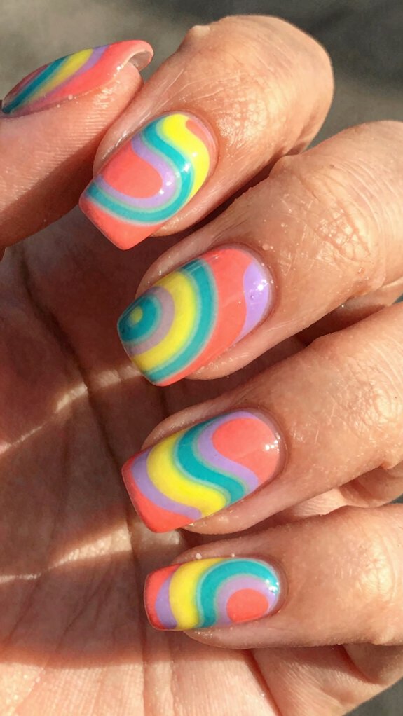 Summer Acrylic Nails That Instantly Brighten Your Look 8 colorful swirl vacation nails