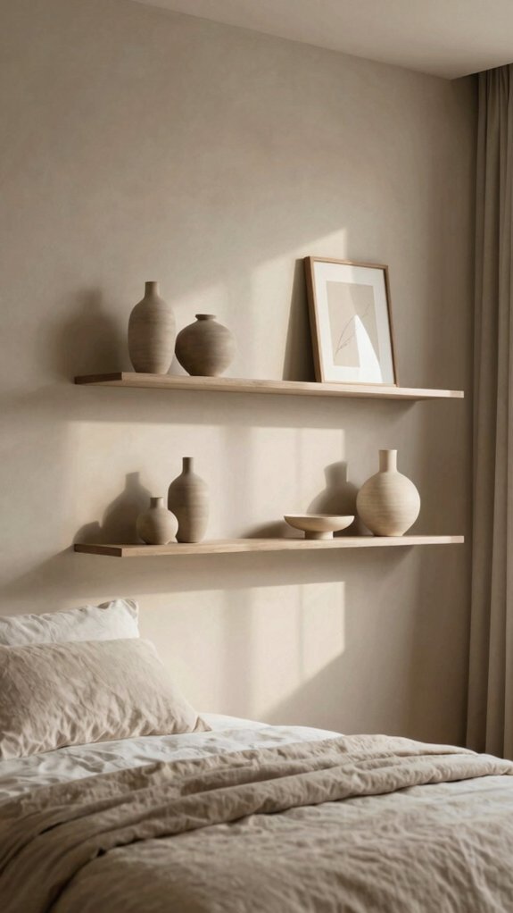 15 Modern Accent Wall Bedroom Ideas for a Cozy Retreat 12 cozy bedside floating shelf display