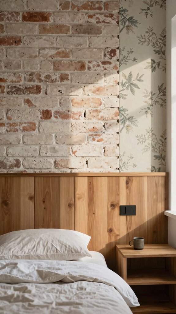 19 Accent Wall Bedroom Ideas Using Paint, Wood, and Wallpaper 16 cozy brick veneer feature wall