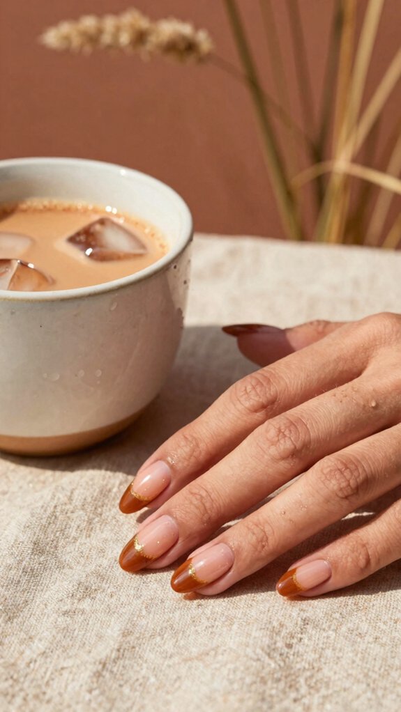 Summer Acrylic Nails That Transition Beautifully Into Fall 7 cozy cinnamon micro tip acrylics