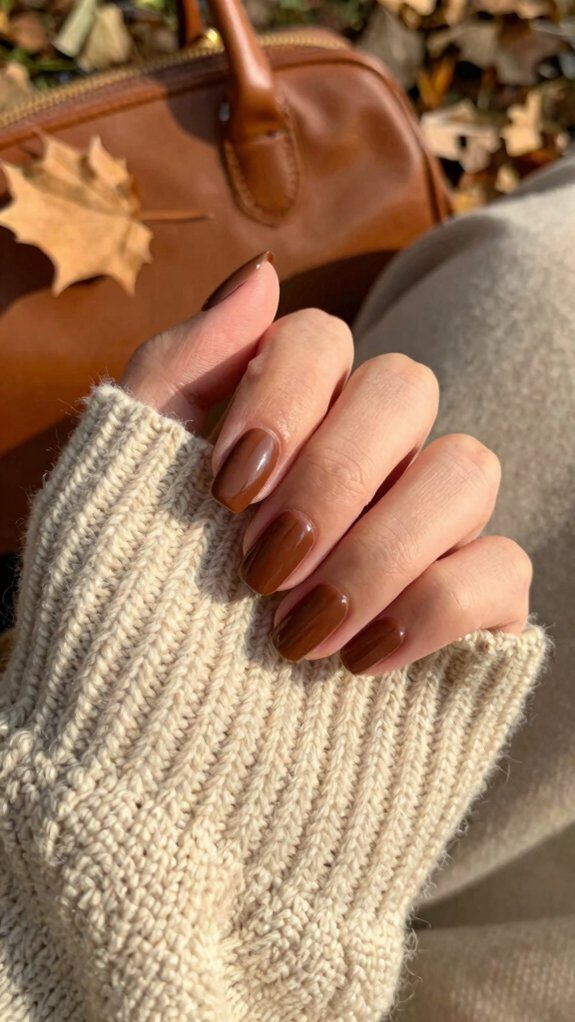 15 Short Nail Designs That Match Every Cozy Fall Outfit 3 cozy espresso brown nail trend
