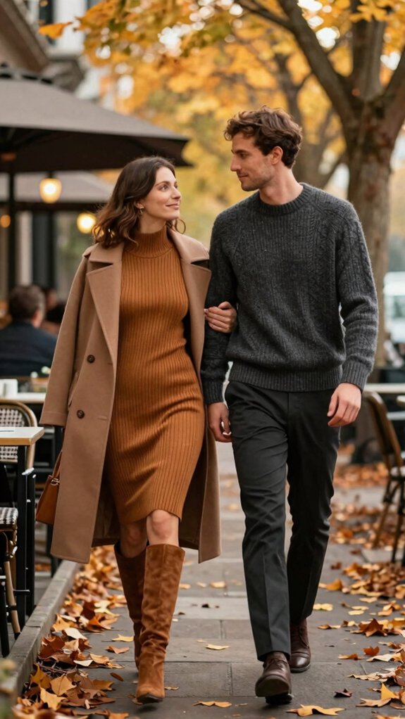 cozy sweater dress with boots