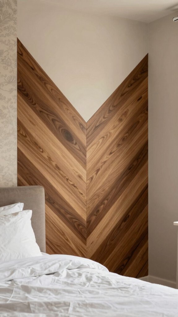 19 Accent Wall Bedroom Ideas Using Paint, Wood, and Wallpaper 7 crisp chevron wood bedroom