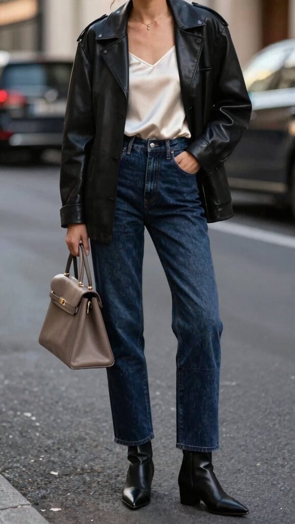 17 Outfit Ideas That Make Straight-Leg Jeans Look Expensive 6 cropped moto leather jacket polish