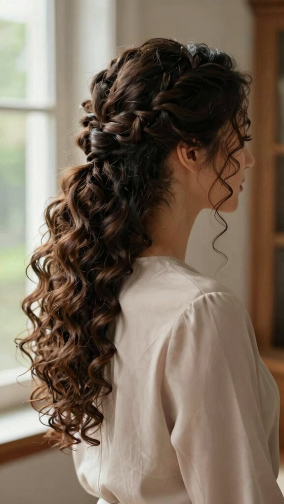 12 Braided Ponytail Ideas That Work for Weddings, Work, and Weekends 4 crown braided curly ponytail glam