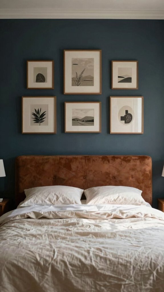 17 Accent Wall Bedroom Ideas to Instantly Elevate Your Space 11 curated layered art behind bed