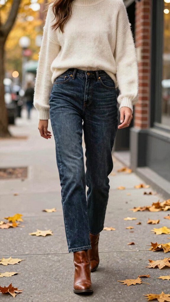 Jeans Outfit Ideas With Boots You’ll Wear All Fall Long 5 dark wash denim and boots