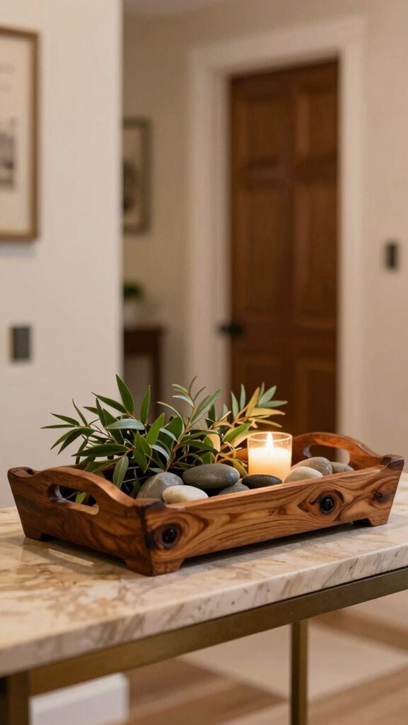 decorative wooden entryway tray