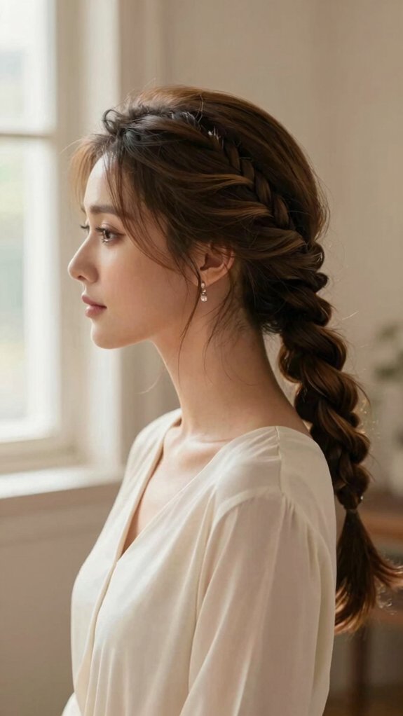 12 Braided Ponytail Ideas That Work for Weddings, Work, and Weekends 7 deep side swept braided ponytail