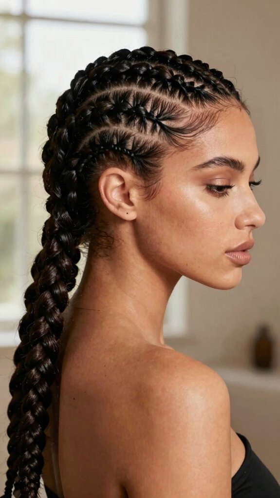 Braided Cornrow Hairstyles With Elegant Parting Designs 7 diagonal sweep cornrow style