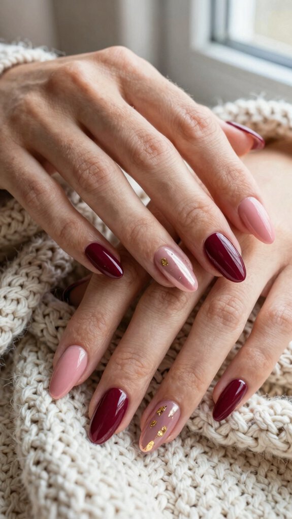Pink Nail Designs for Fall That Go Beyond Classic Pastels 6 dusty rose burgundy accent tips