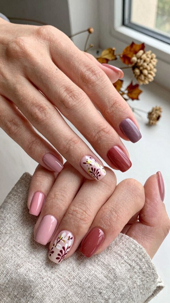 Pink Nail Designs for Fall That Go Beyond Classic Pastels 8 dusty rose minimal floral