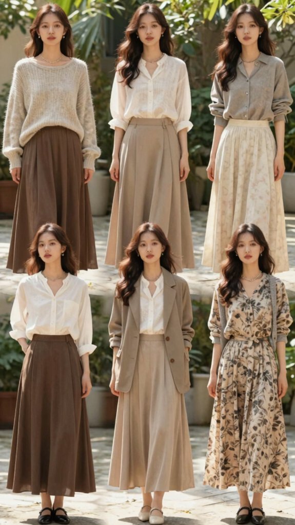 effortless long skirt outfit formulas