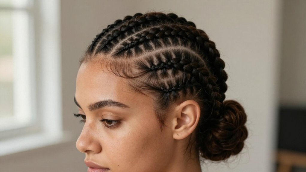elegant parted braided cornrows