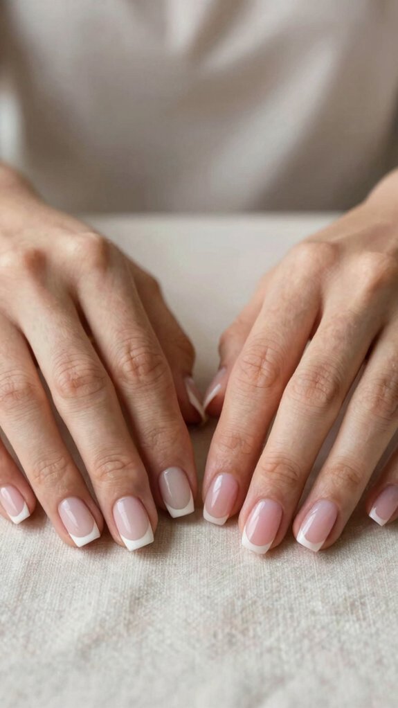 French Tip Nails vs American Manicure What’s the Difference? 3 french tips on squoval nails