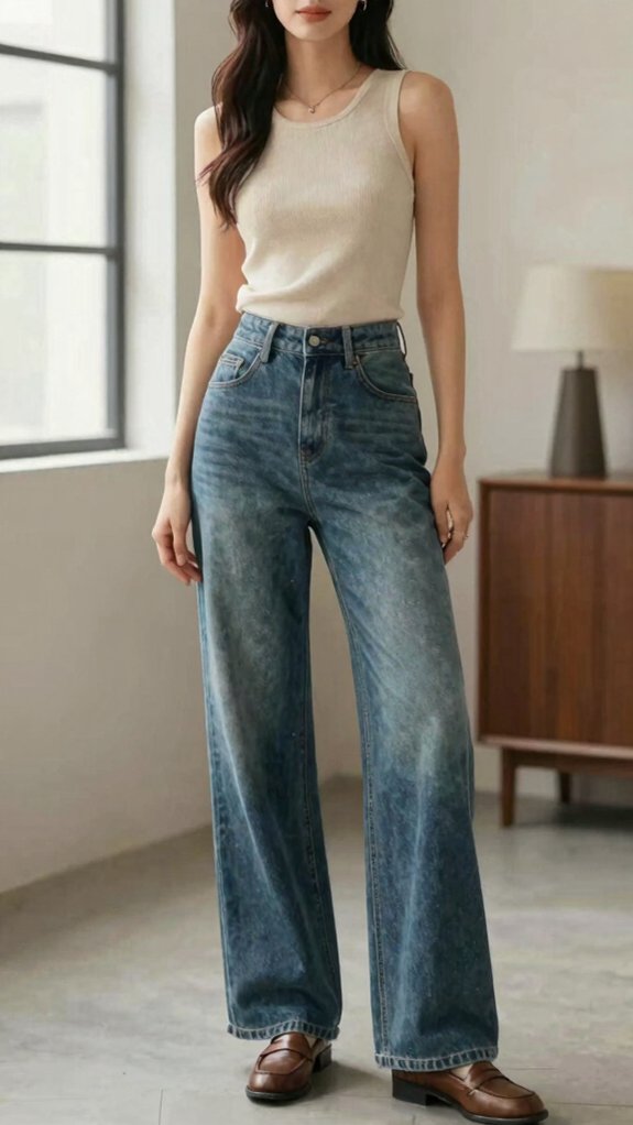How to Style Wide-Leg Jeans Without Looking Boxy 3 front tuck for perfect hemline