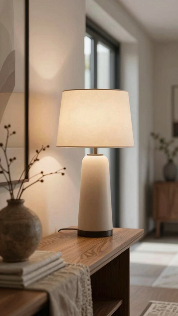 15 Modern Entryway Table Decor Ideas for a Clean and Elegant Look 5 geometric warm entryway lamp
