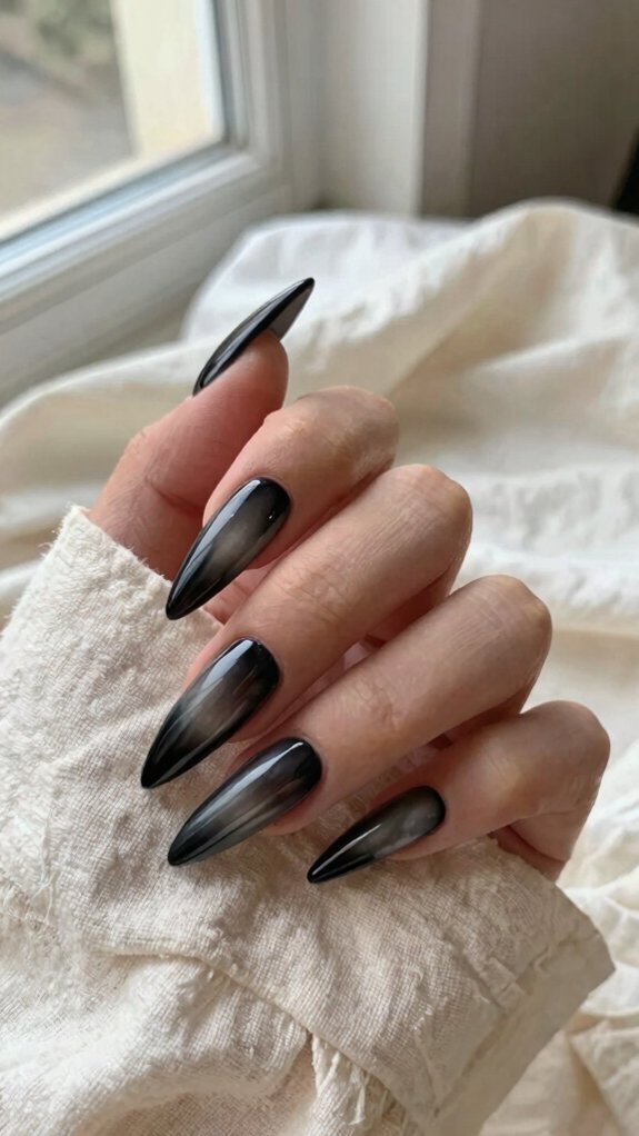 Black Stiletto Nails That Make a Statement Without Feeling Too Bold 3 glazed black chrome stiletto shine