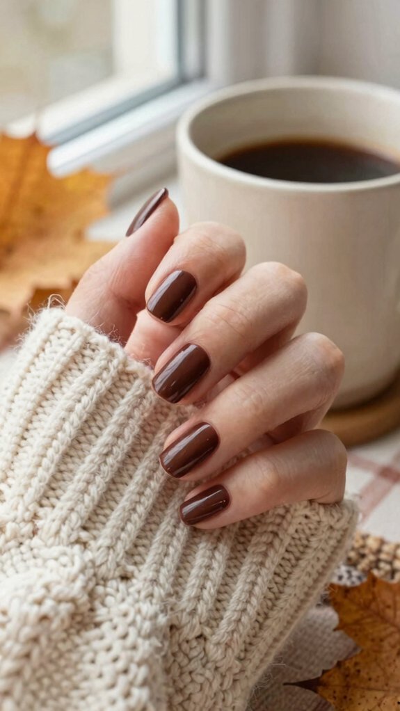 Short Fall Nail Designs That Feel Cozy, Chic, and Easy to Wear 1 glazed chocolate fall nails