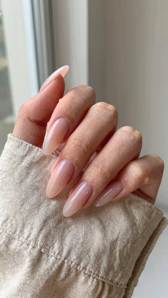 Long Acrylic Nails That Never Look Overdone 1 glossy nude acrylics perfection